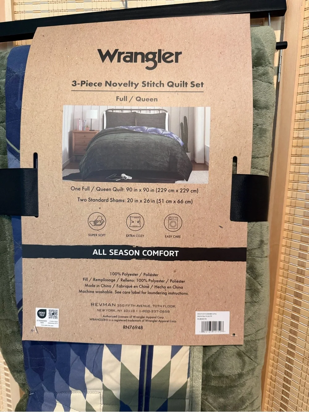 Wrangler Fleece lines Aztec Green and Blue Full/Queen 3-Piece Quilt Set